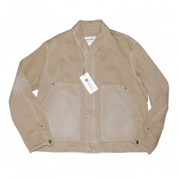 Zara SRPLS Denim Worker Jacket Men's Size XL in Distressed Khaki/Tan NWT - Picture 2 of 16